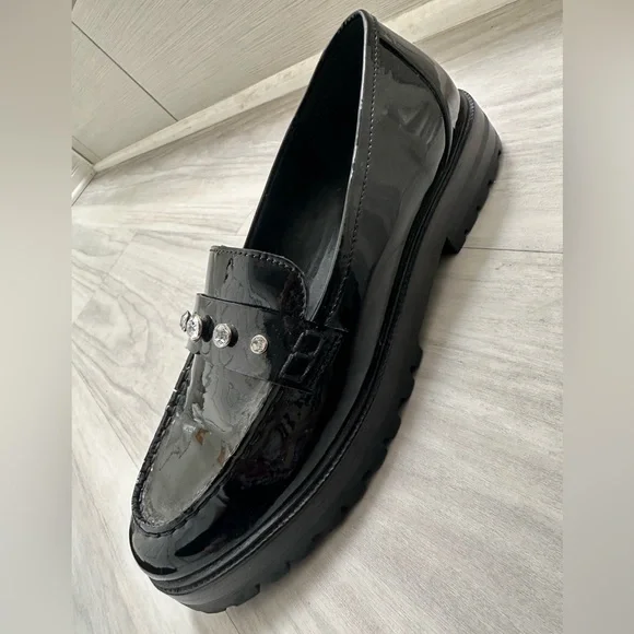 Kate Spade Patent Black Loafers with Rhinestone Accents - Picture 5 of 16